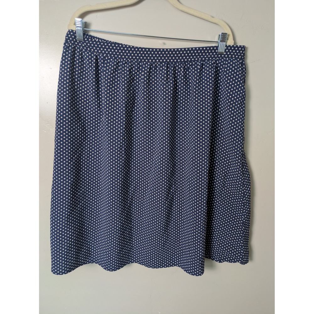 MikaRose Navy Blue‎ Polka Dot XL Elastic Waist Midi Length Skirt